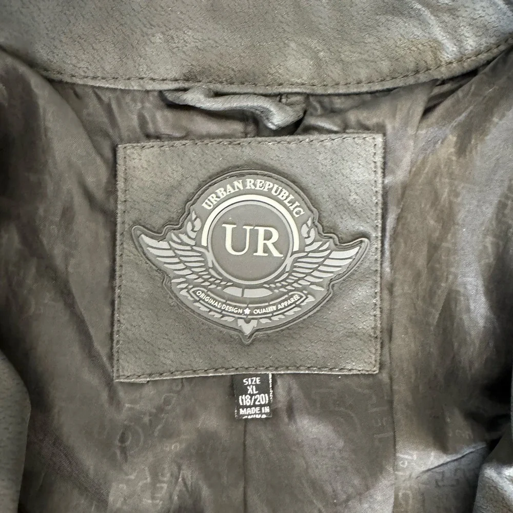 Urban Republic Kids Faux Leather Moto Biker Jacket Full Zip Gray XL‎ (18/20)